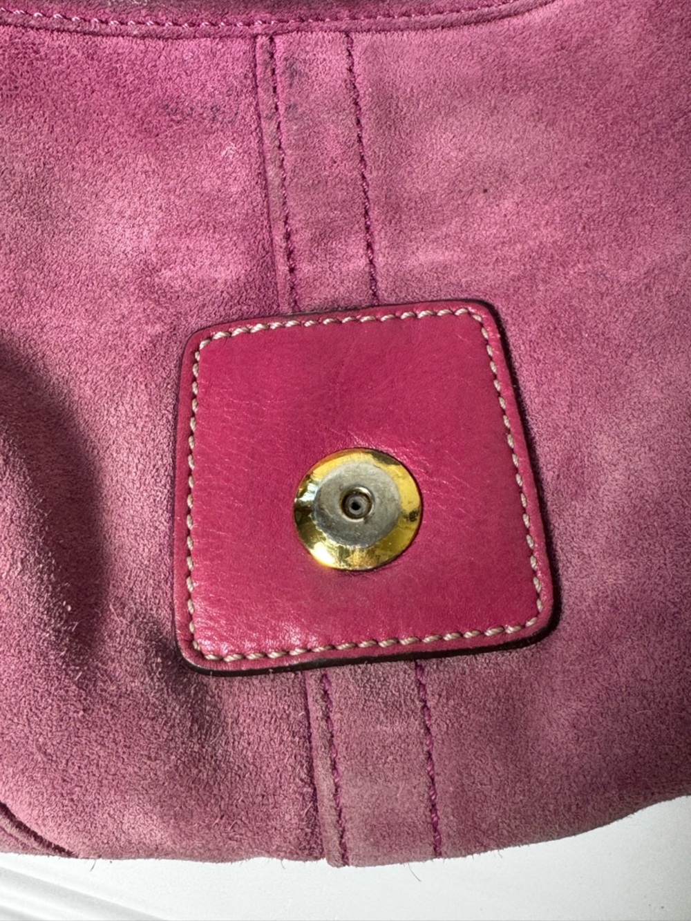 Coach Pink Suede Saddle Shoulder Bag with Gold Buckle and Pink Leather Strap - Picture 8 of 11